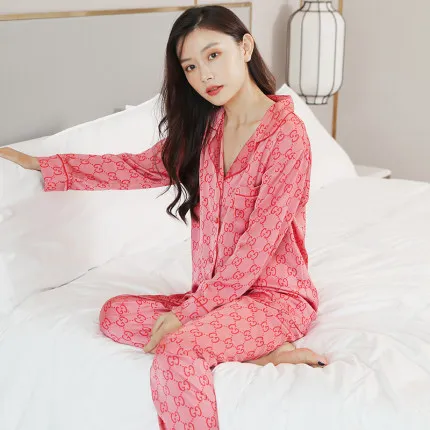 Pink Ms 2 шт./компл. Корейская версия новой осенне-зимние пижамы Для Мужчин's ледяной шелк с длинным рукавом костюм Для женщин шелковая домашняя Услуги - Цвет: Pink Ms