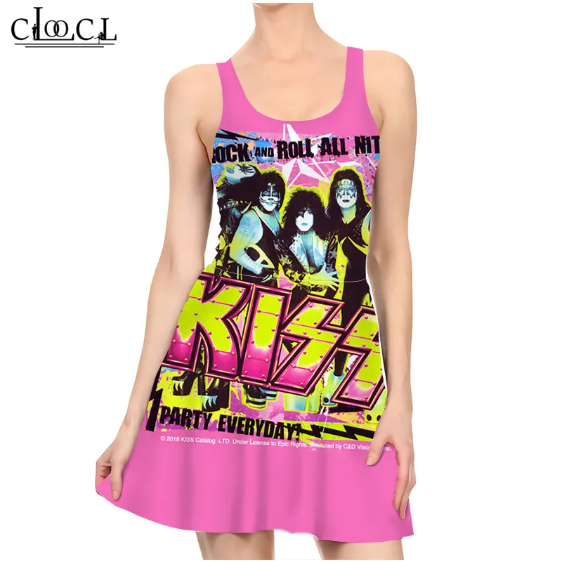 

CLOOCL New Rock Band KISS Dress 3D Print Women Casual Fashion Sleeveless New Sexy Slim Summer Cute Dress