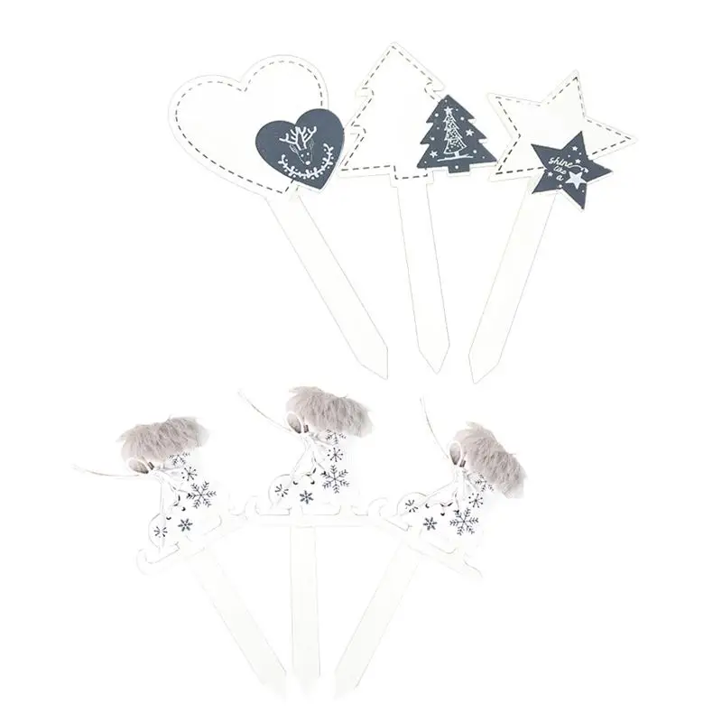 6pcs Wooden Sleigh Star Heart Cake Toppers Chrtistmas Cupcake Picks Decor New Year Home Xmas Party Supplies A35