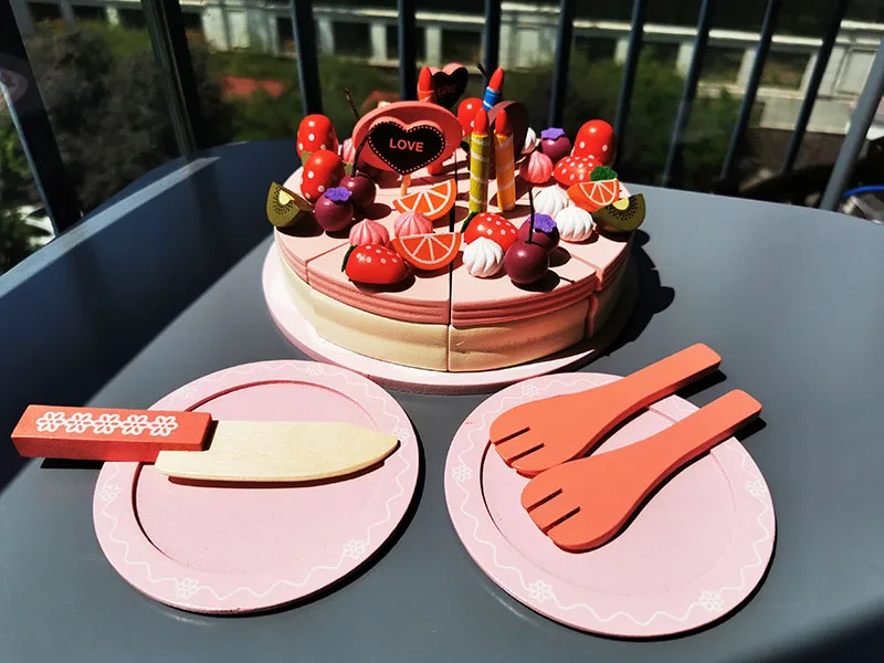 Rosa de Madeira Bolo de Aniversário Cozinha de Madeira Duplas com Morango Crianças Brinquedos Bolos Camadas Real Life Fingir Brinquedo Ímã - 2 duplas com morango real life fingir brinquedo
