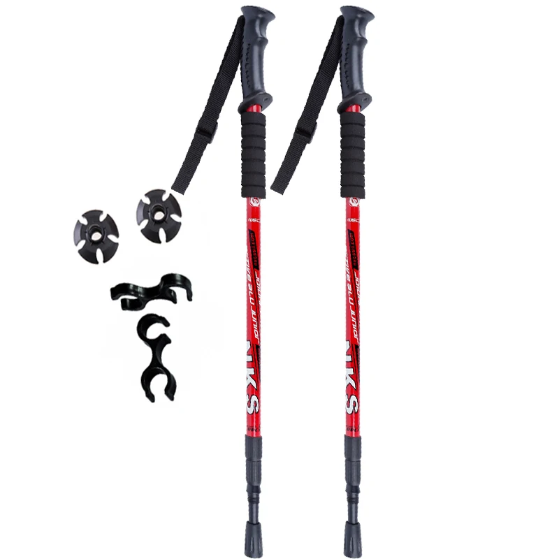 Walking Sticks Crutches Telescopic Trekking Hiking Poles Ultralight Canes Rubber Tips Protectors Stick Cane Baton Pole Clamp - Цвет: Red