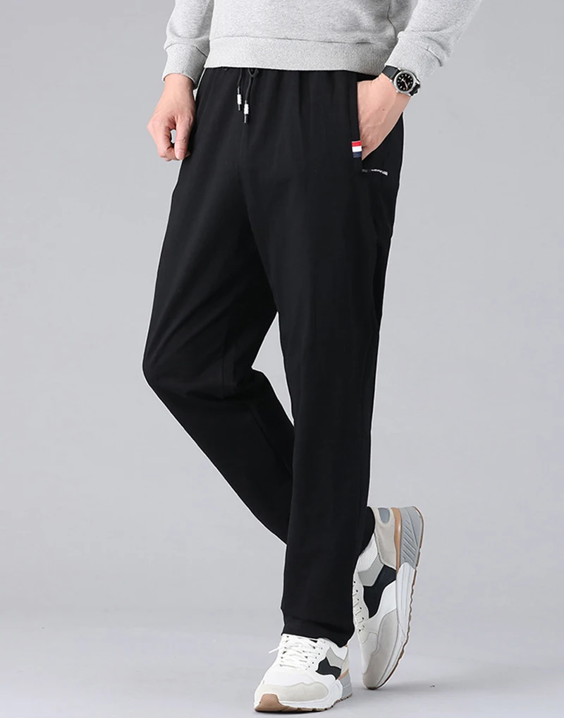 Spring Summer Zip Pockets Straight Cotton Sweatpants Men Sportswear Casual Long Track Pants Male Loose Joggers Trousers slim fit golf trousers