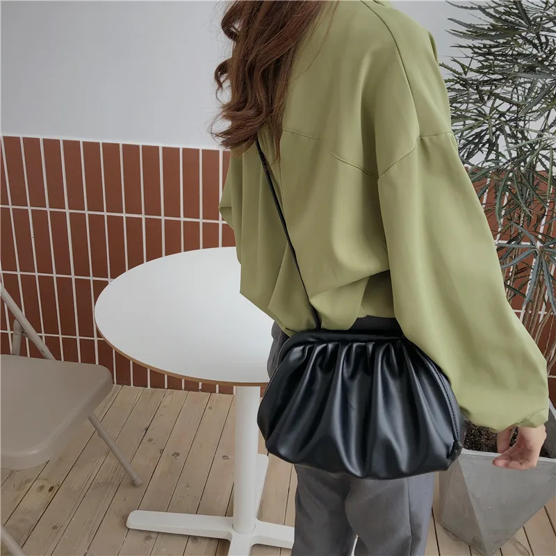 Soft Cloud PU Leather Women Handbag New Dumpling Crossbody Bag Shell Light Weight Shoulder Messenger Bag Folds Clutch Bag