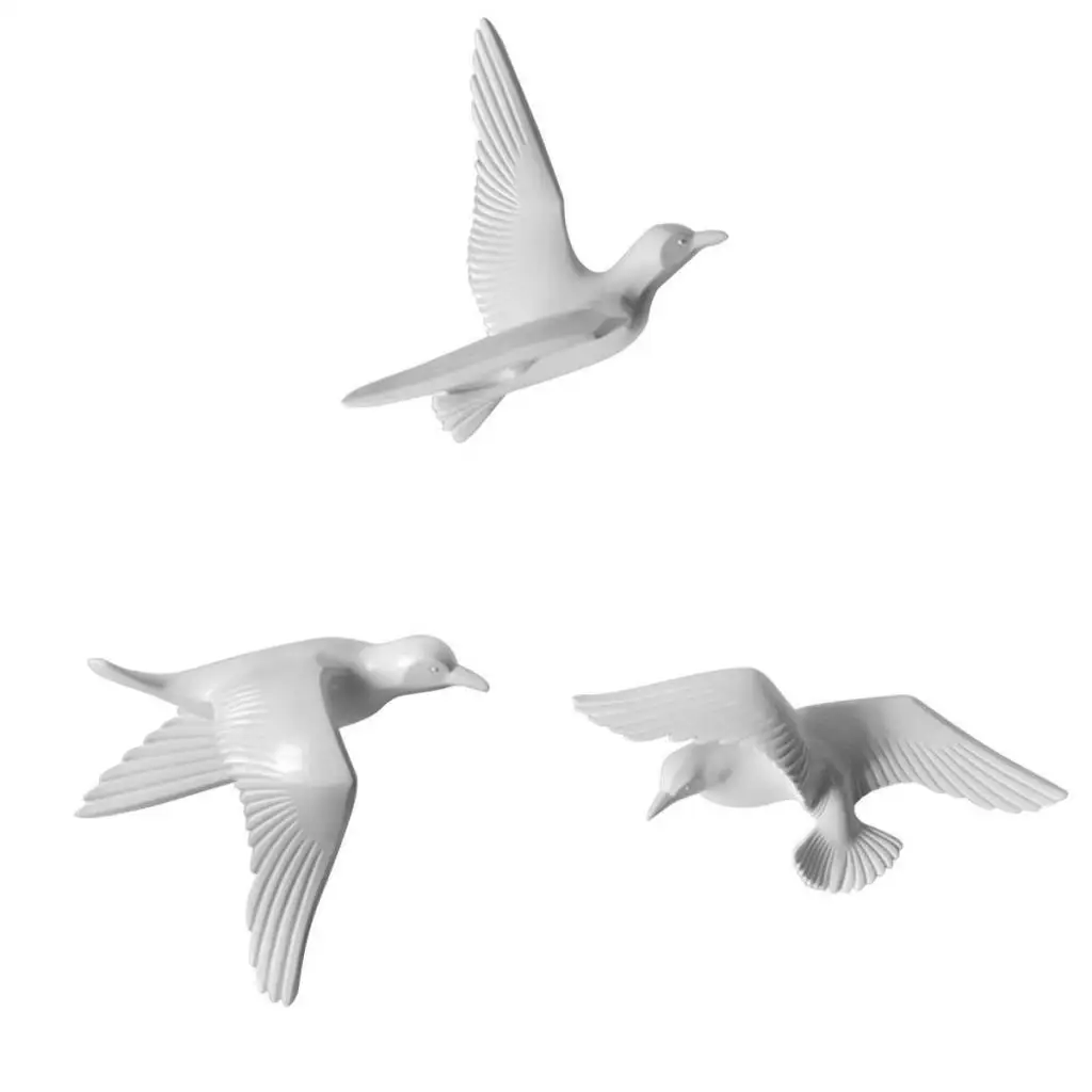 3Pcs Resin Seagull Shaped Bedroom TV Background Home Wall Decorations White B+C+E