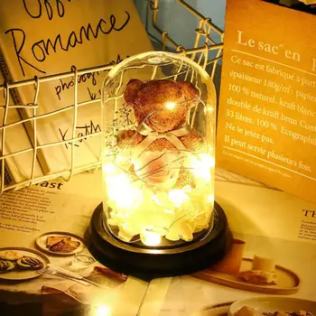 

Rose Flower Fairy String Lights Bear Glass Dome LED Night Copper Wire Decoration for Wedding Birthday Party Valentine