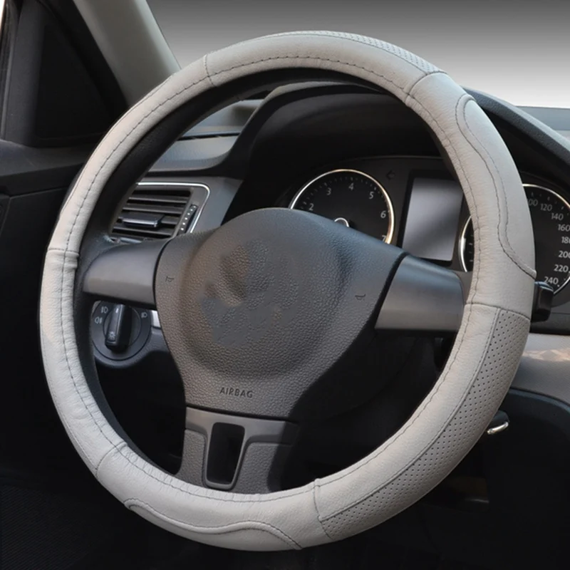 GY3 Верхний слой коровья кожа авто руль автомобиля крышка противоскользящая для 36 см/38 см/39 см Авто Стайлинг рулевого колеса - Название цвета: GY3