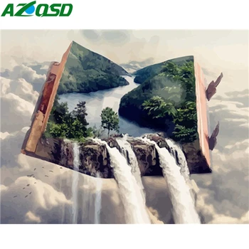 

AZQSD Paint By Number Waterfall Book Canvas Painting Kits Handpainted Gift Coloring By Numbers Landscape On Canvas Wall Art