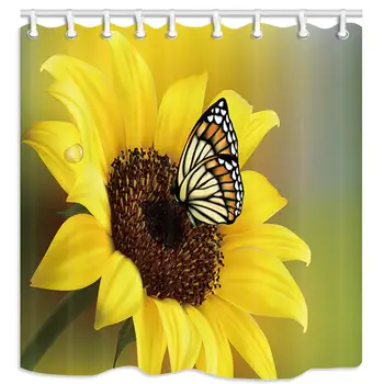 

Rustic Sunflowers Shower Curtain, Butterfly in Cuntry Floral, Waterproof Polyester Fabric Bathroom Decor, Bath Curtains
