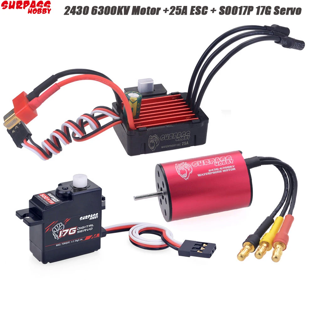 

SURPASSHOBBY KK водонепроницаемый комбинированный 2430 6300KV 2S бесщеточный двигатель w/25A ESC + S0017P 17G сервопривод для 1:16 1:18 гоночного автомобиля