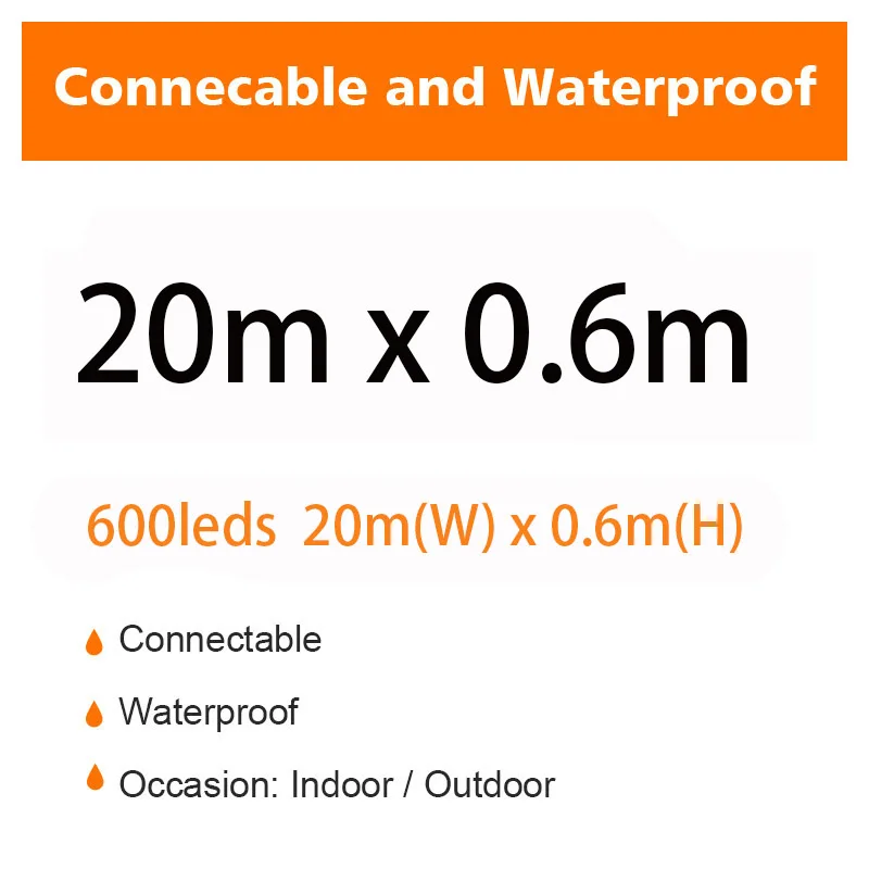 Guirnalda de luces navideñas de 5 m a 40 m, cortina de luces LED con forma de carámbano, caída de 0,6 m, iluminación decorativa para exteriores, jardines, calles, bodas