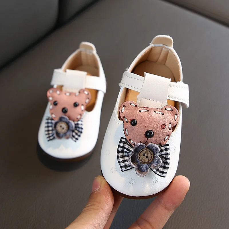 2020 New Spring Autumn Baby Toddler Shoes Leather Carton Bear First Walkers Infant Girls Soft Bottom Princess Shoes 0-1-2 Years