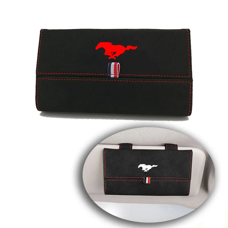 1pc For Ford Mustang Flocking Auto Glasses Box Storage Holder Magnetic Car Sunglasses Case Holder Organizer Interior Accessories