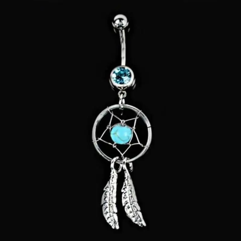 1pcs Colorful Crystal 3 Styles Dangle Stainless Steel Dream Catcher Belly Button Ring navel piercing jewelry