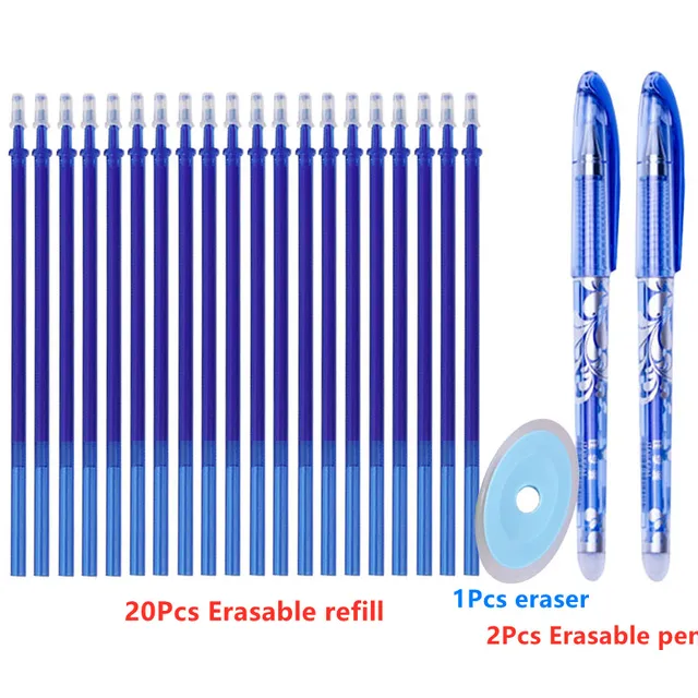 20+3 Pcs/Set Erasable Gel Pen Refills Rod 0.5mm Blue Black Ink Washable Handle Magic Erasable Pen for School Office Stationery Blue 23Pcs