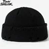 Men Hip Hop Harajuku Skullies Beanies Hats Ripped Holes Knitted Hats Plain 2022 Autumn Winter Soft Cotton Warm Caps ► Photo 2/6