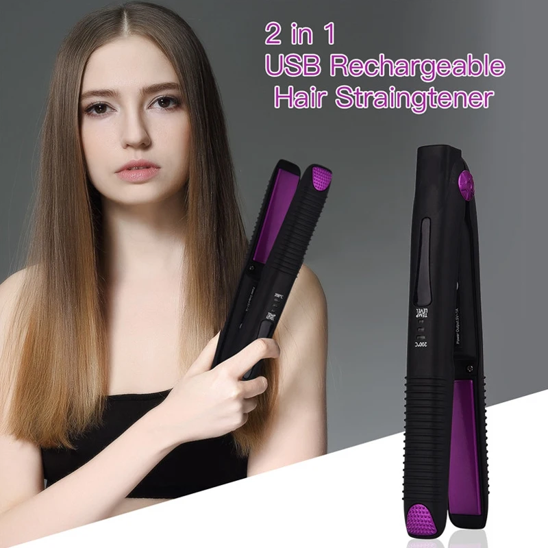 ABRA-2 in 1 Wireless Hair Straightening Iron Ceramic Curling Iron USB Rechargeable Hair Curler