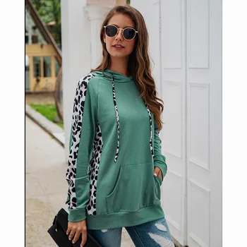 

2019 Autumn Sexy Leopard Patchwork Pockets Long Sleeve Slim Women's Hooded Sweatshirt Ladies Streetwear Casual Hoodies SJ4467U