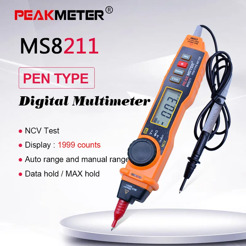 مولتی متر دیجیتال PEAKMETER MS8211 با کاوشگر ACV / DCV تستر دستی دستی تستر مولتی متر نوع دیجیتال قلم