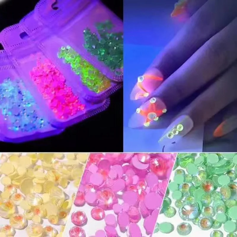 

SS6-SS30 Luminous Non Hotfix Flatback rhinestone fluorescence AB color Nail Rhinestoens For Clothes Nails 3D Nail Art