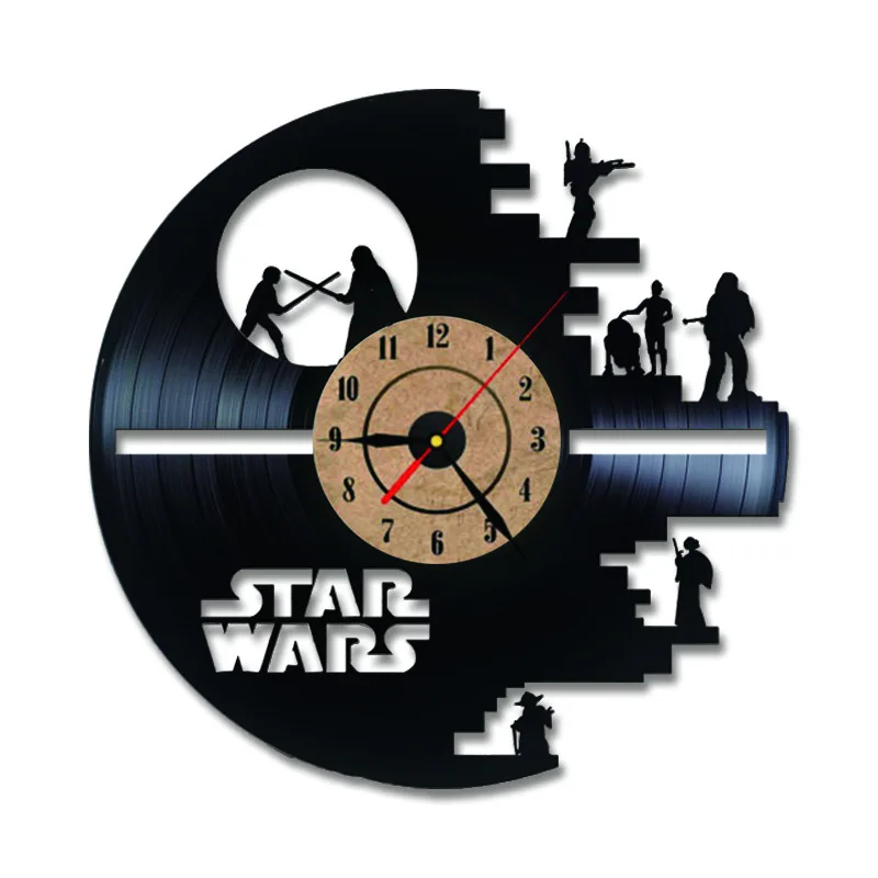 3D Виниловые настенные часы Star Wars Record LP полые часы в виде компакт-диска Декор для дома подвесные настенные часы Креативный и античный стиль светодиодный часы - Цвет: black B