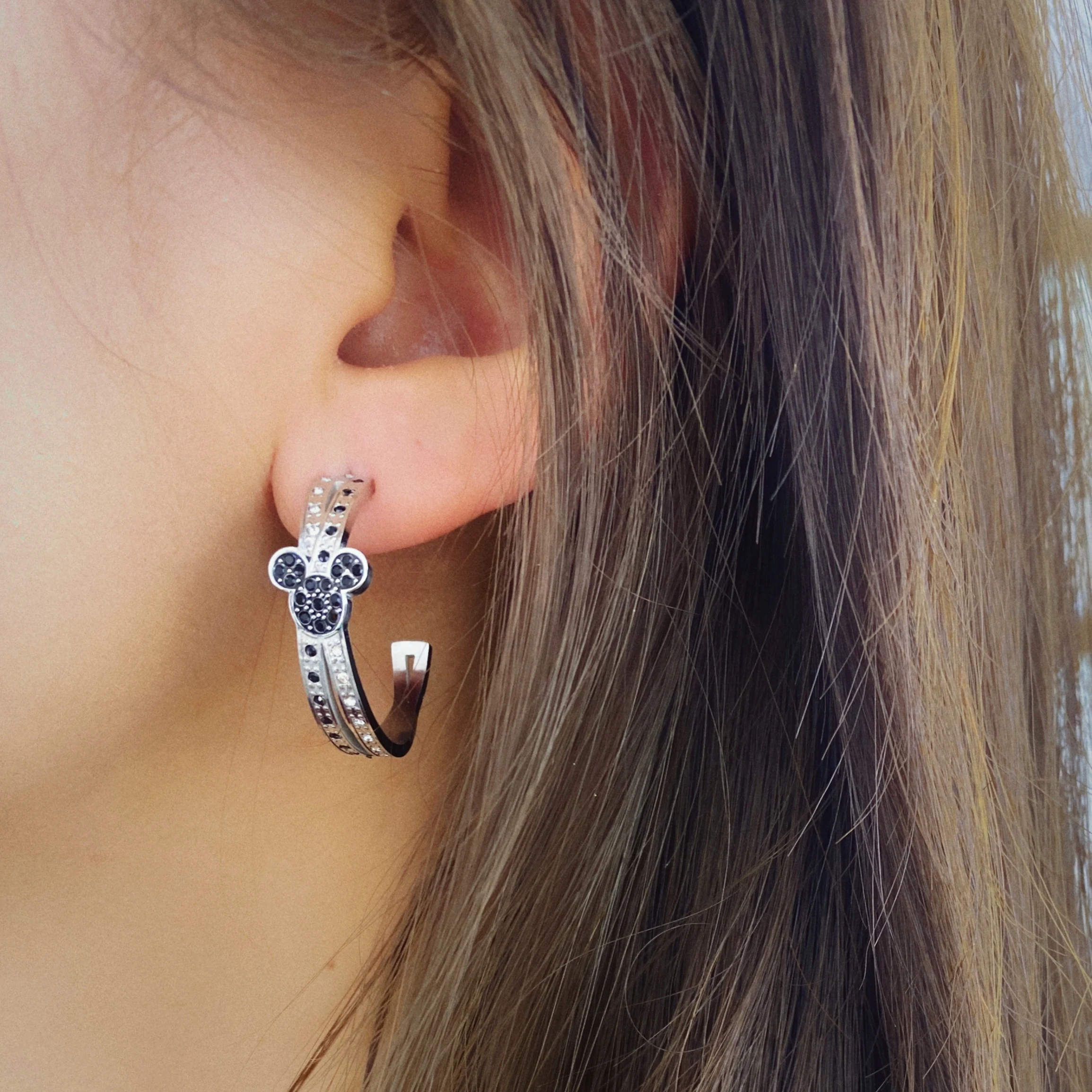 Cartoon Kawaii Mouse Earring Titanium Steel Earring Inlaid Crystal Fashion Trendy Women Jewelry Birthday Gift