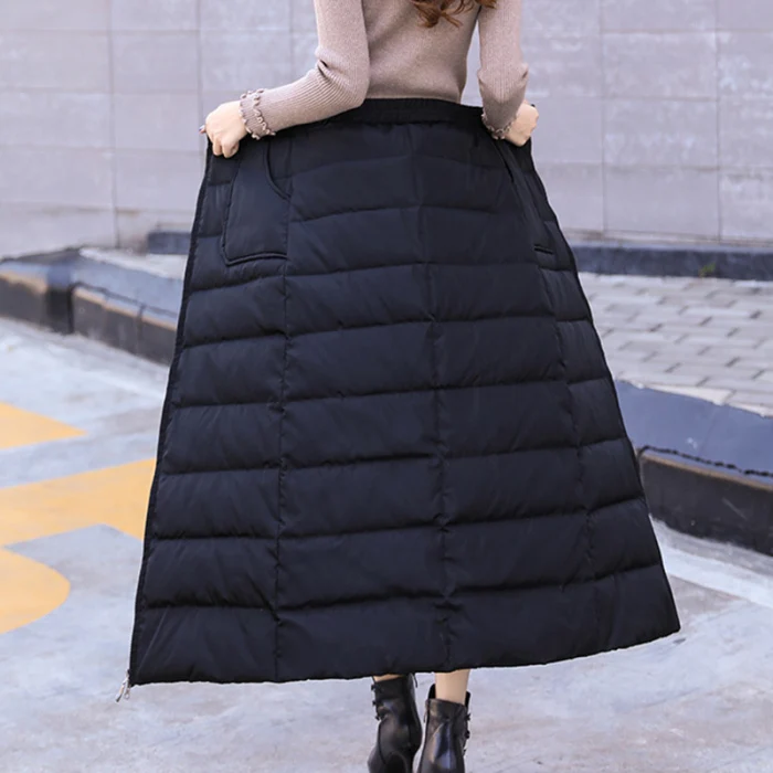 Новая зимняя пуховая хлопковая юбка размера плюс, длинная теплая юбка на молнии с высокой талией, утолщенная Женская юбка трапециевидной формы, S-5XL