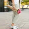 Solid Lady Casual Trousers Drawstring Elastic Waist Cotton Linen Women Straight Ankle Oversize Pants  5