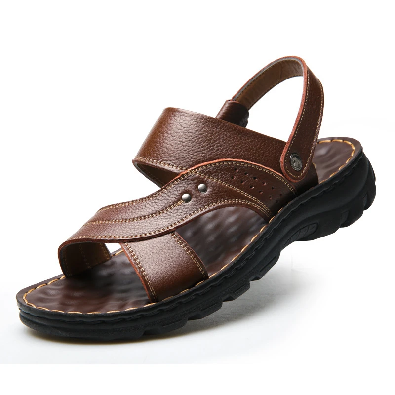 

Sandals men 2021 summer new men's leisure beach shoes leather fashion breathable slippers thick soled shoes fashion
