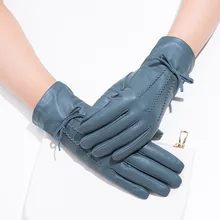 Par kang luvas de couro cor luvas de inverno senhoras quentes luvas de pele de carneiro ao ar livre atacado