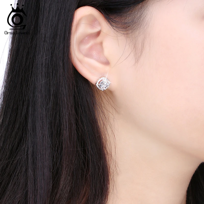 ORSA JEWELS 1ct Cushion Cut многоцветный Цирконий хрустальные серьги гвоздики для девочек