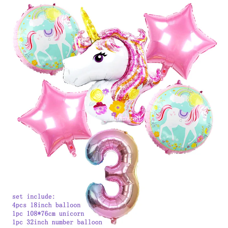 6pcs pk unicorn(3) 6 шт. Радужный градиент Единорог воздушный шар 32 дюйма номер Декор для вечеринки в честь Дня рождения 18 дюймов звезда круглый шар Дети Единорог вечерние поставки - Цвет: 6pcs pk unicorn(3)