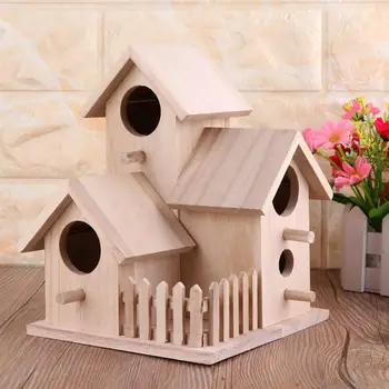 

Creative Wooden Bird House Breeding Cage Box Feeding Nest Garden Backyard Pendant Simulation Fence Birdhouse Home Decoration