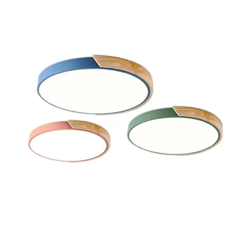 

Nordic Wooden Ceiling Light Round 23-60 Size Ultra-thin 5 Cm 7 Colors Iron Art Macaron Remote Control Led Ceiling Lights