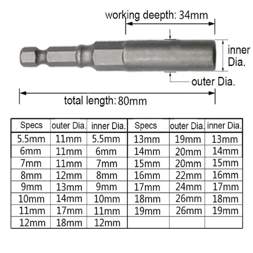 1 PCS Magnetic Hex Sockets 80mm Length 1 4 Hex Drive Socket Impact Nut Bolt Drill Bits For Pneumatic Screwdriver Hand Tools AliExpress