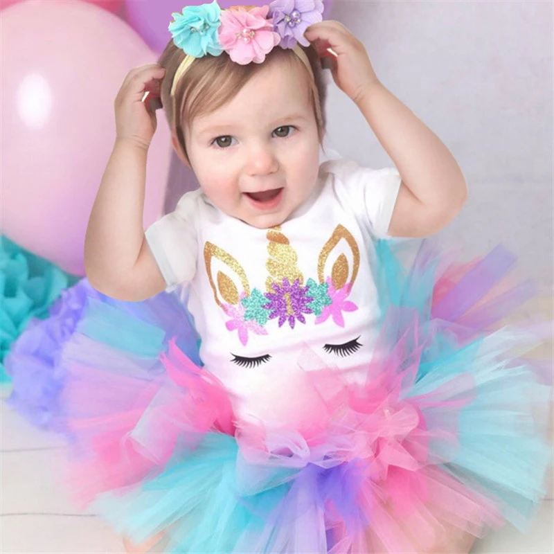 Vestido de un año para niña, de unicornio para fiesta, niño pequeño, de primer cumpleaños Infantil|Vestidos| - AliExpress