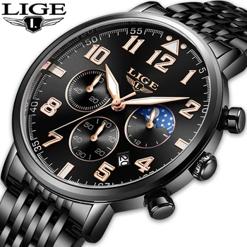 

LIGE 2019 New Fashion Creative Chronograph Sports Casual Quartz Watch Business Men's Watch Date Waterproof Stainless Steel Clock