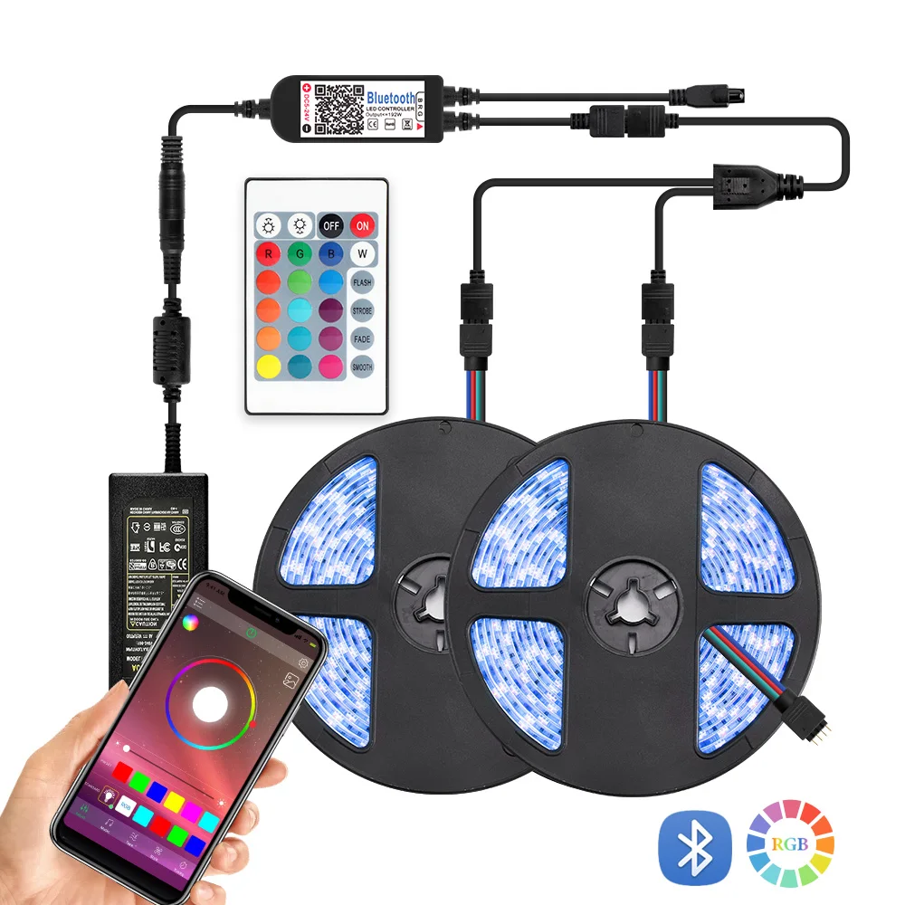 5 м 10 м RGB Светодиодная лента 5050 SMD Диодная лента-тесьма со светодиодами Водонепроницаемый Bluetooth 24Key управление DC 12V адаптер питания Набор rgb изменение