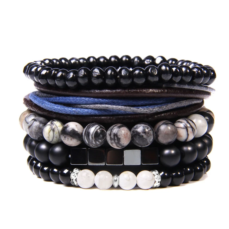 Pulsera de cuero trenzada con múltiples capas para y mujer, brazalete de piedras naturales hecho a mano, joyería de Yoga|Pulseras de hilo| - AliExpress