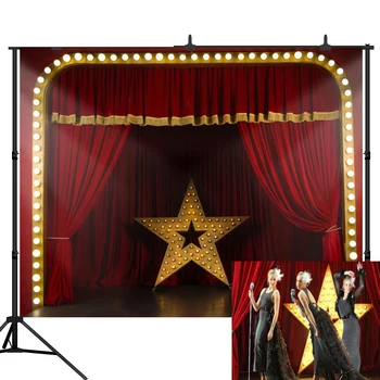

Lyavshi Photography Backdrops Red Curtain luxury Stage theater Pentagram 3D Backgrounds for Photo Studio photobooth photocall
