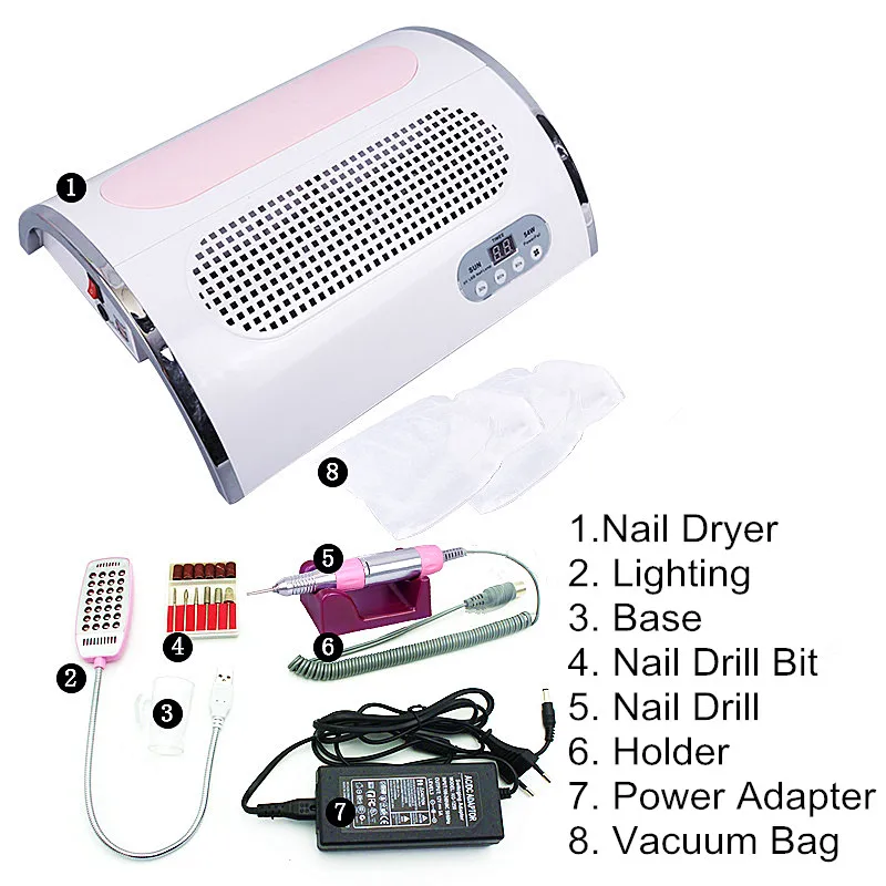  UV LED Nail Lamp with Nail Vacuum Cleaner Nail Polish Gel Dryer 3 Fan Nail Dust Collector LED Lamp  - 4000260880617