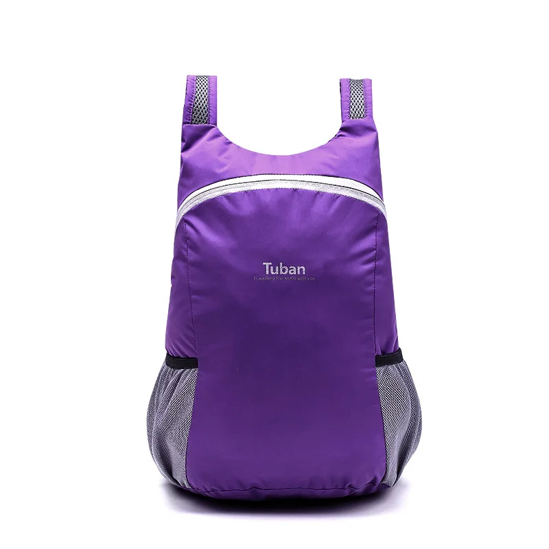 Нейлоновый кожаный мини-рюкзак, легкий Водонепроницаемый рюкзак, складная сумка для женщин и мужчин, черный рюкзак для путешествий - Цвет: Purple