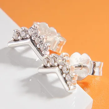 

Original Tiara Wishbone Stud Earrings With Crystal For Women 925 Sterling Silver Earring Wedding Gift DIY Jewelry