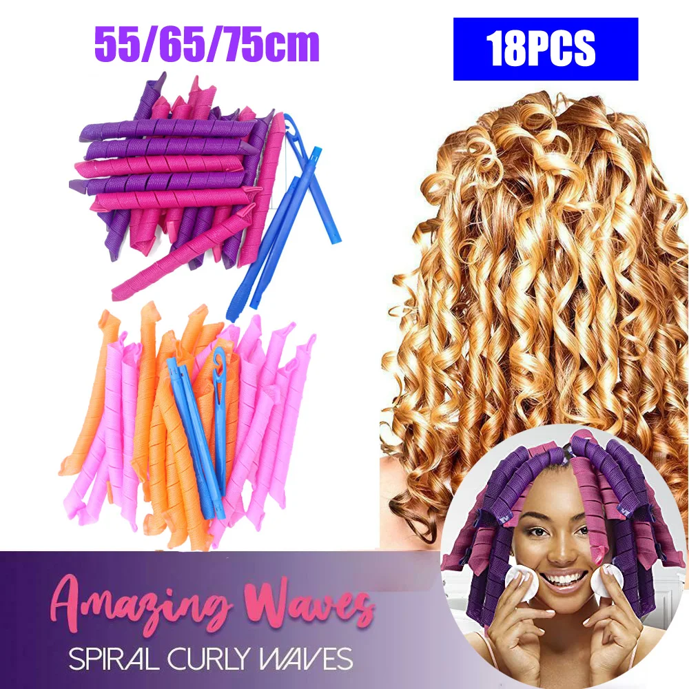 18PCS Hair Rollers 55/65/75cm Snail Shape Not Waveform Spiral Round Hair Curler Soft Curler Bendy Styling Tool DIY hair styling tool hair curling tools