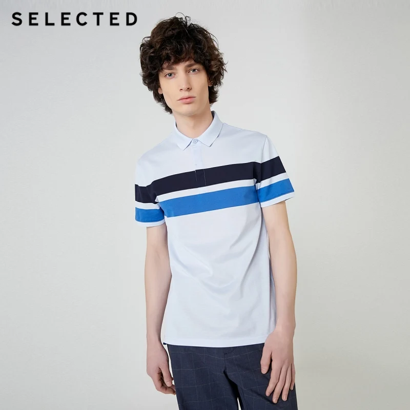 SELECTED Men's 100% Cotton Striped Short-sleeved Poloshirt S|419206508 | Мужская одежда