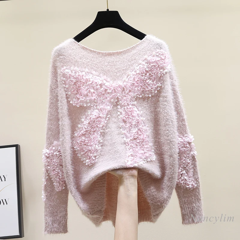 

Beaded Bow Sweater Female 2020 Autumn and Winter All-Matching Knit Low Waist Jersey Blusas Pullovers Women Sweaters Pull Top