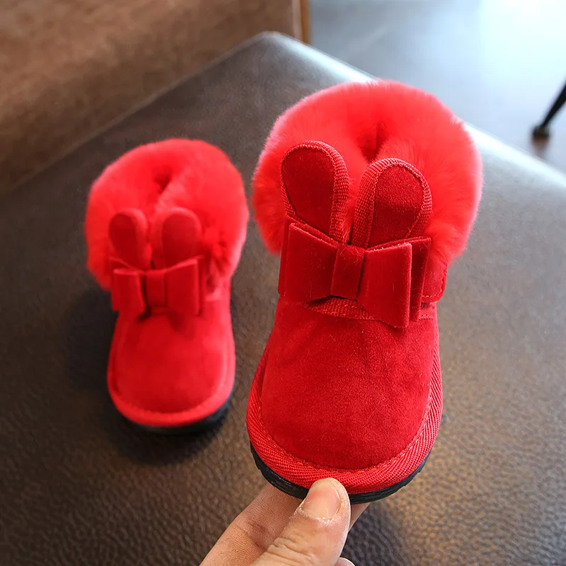 Милые детские зимние сапоги для девочек; теплая Толстая обувь принцессы с кроликом; хлопковая детская зимняя обувь - Цвет: 5181