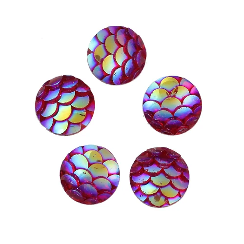 50PCs 8mm/12mm Resin Round Mermaid Fish Dragon Scale Dome Seals Cabochon Royal Blue AB Color For DIY Earring Jewelry Making