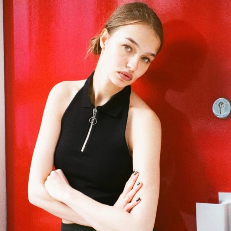 Iamhotty молния с открытыми плечами черный топ-Бюстгальтер на бретельках простые базовые Топы без рукавов женские летние повседневные жилеты Mujer укороченные топы