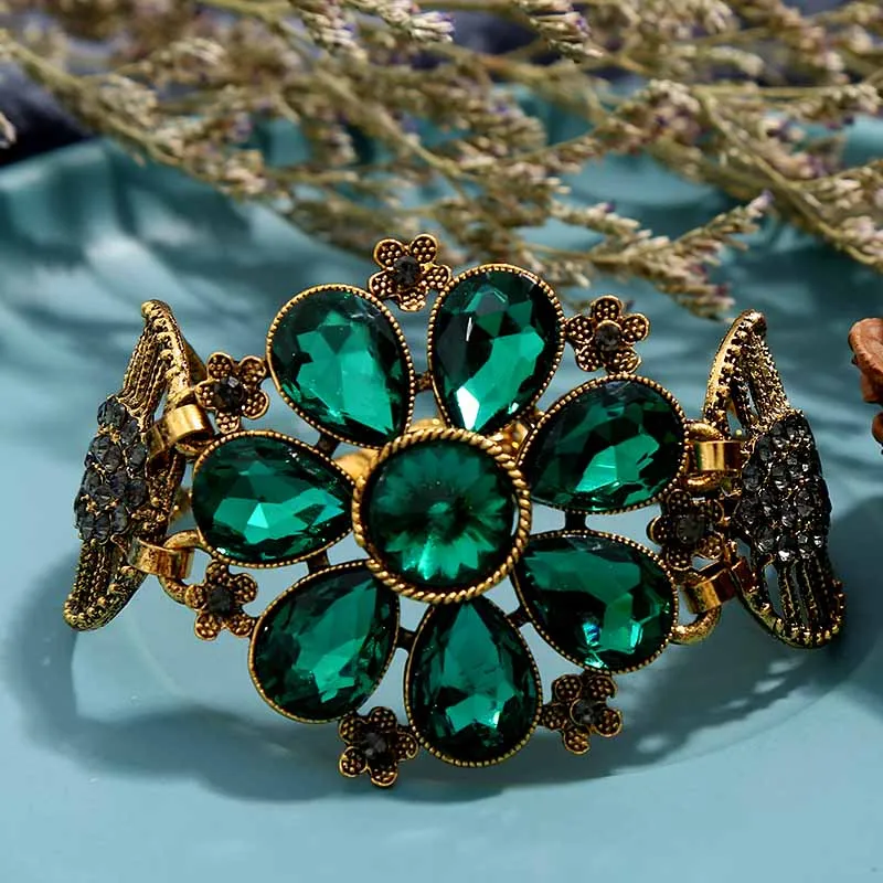 Crazy Feng винтажные полые Цветочные браслеты для женщин и девушек, очаровательный австрийский кристалл, фианит, Браслет-манжета Brangles Boho Jewelry - Окраска металла: 1