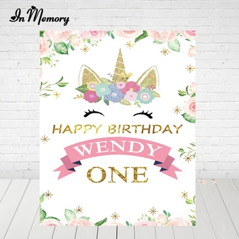 

InMemory Flowers Unicorn Party Backdrops Girls Baby Shower Newborn 1st Birthday Party Photography Backgrounds Custom 5x7ft